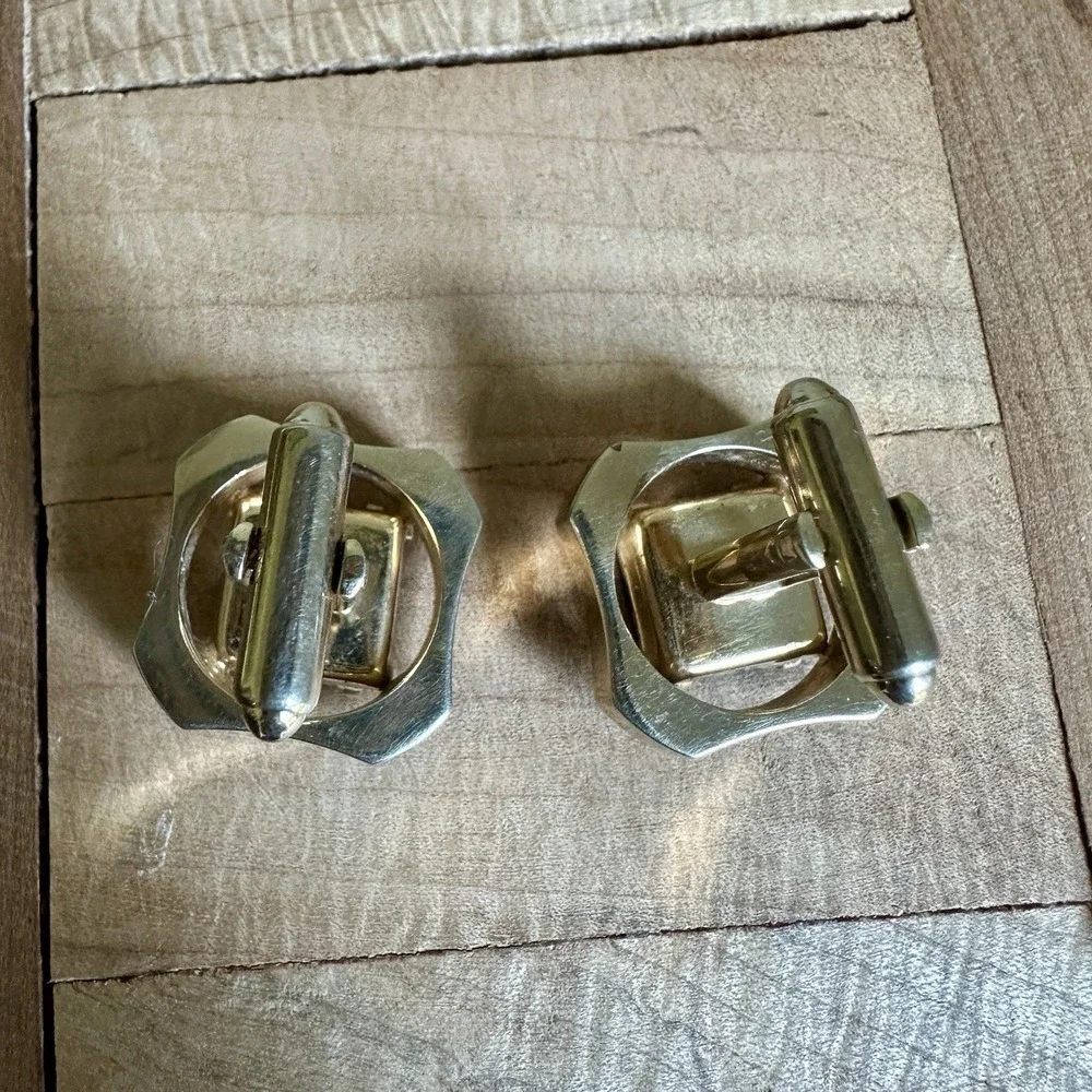 Vintage Dante Cufflinks 0.875 Inch Art‎ Deco Mother of Pearl Gold Plated Signed